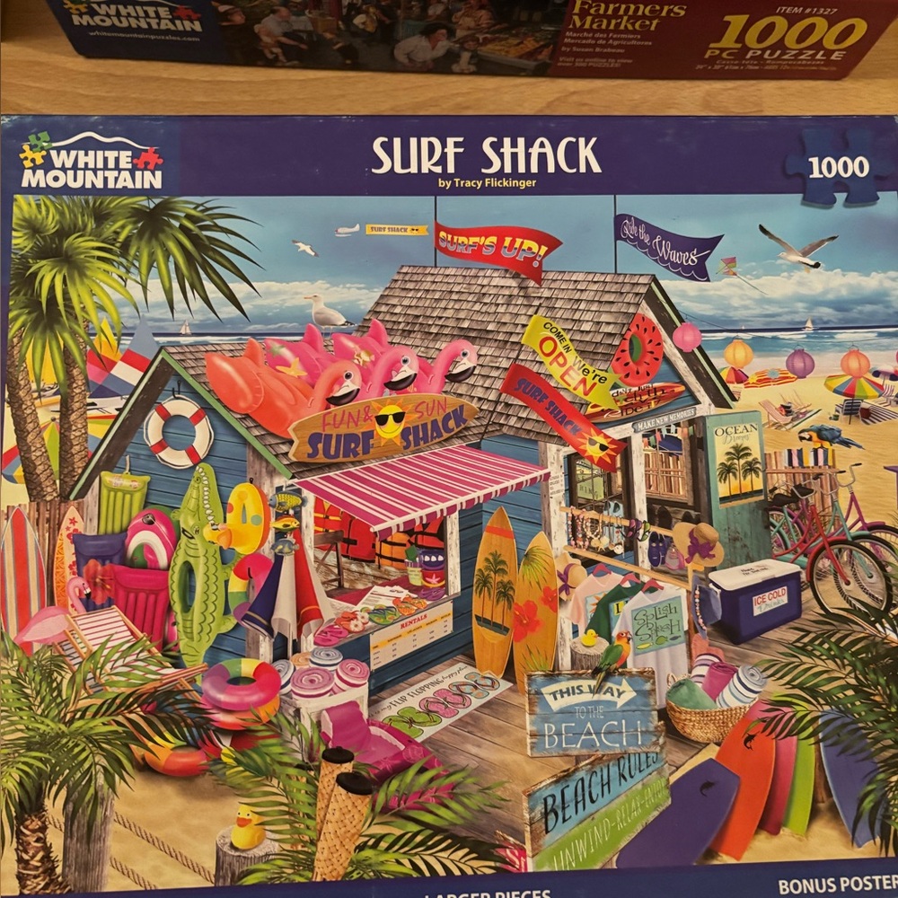 SOLD - White Mountain Surf Shack Puzzle with Vibrant Colors